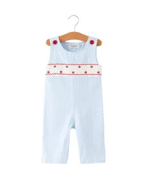 4th Of July Star Embroidery Smock Boys Romper