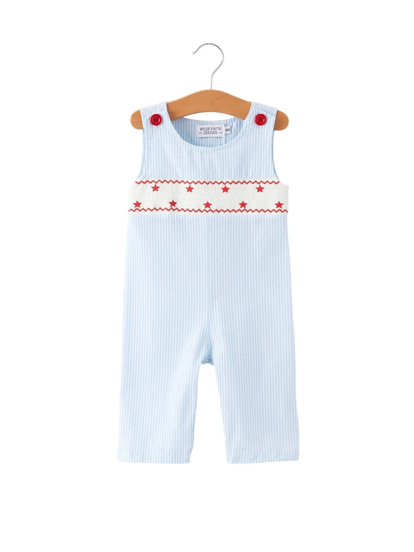 4th Of July Star Embroidery Smock Boys Romper