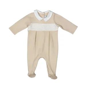 Andy | Baby Boys Beige Organic Cotton Babygrow