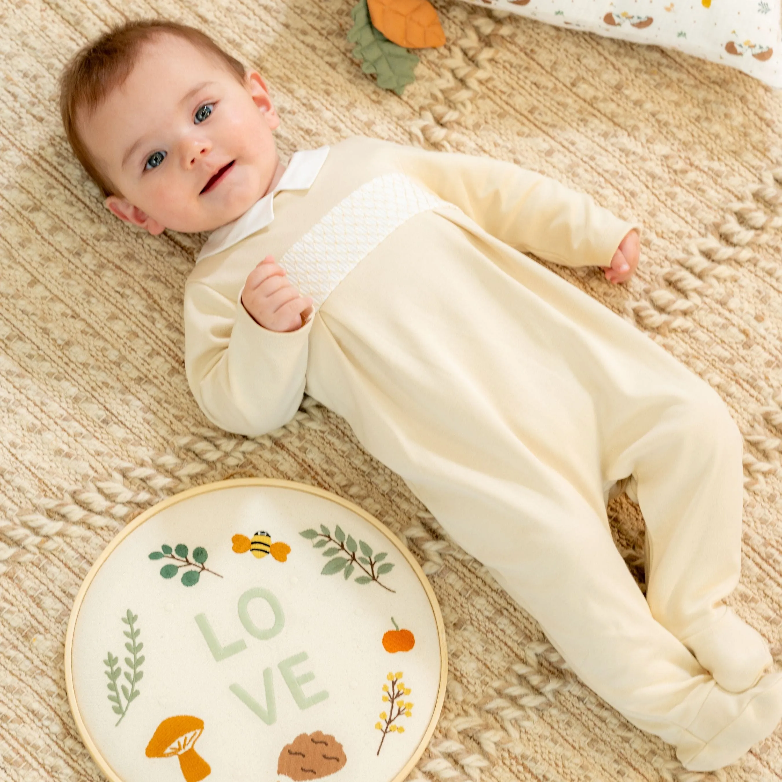 Andy | Baby Boys Beige Organic Cotton Babygrow