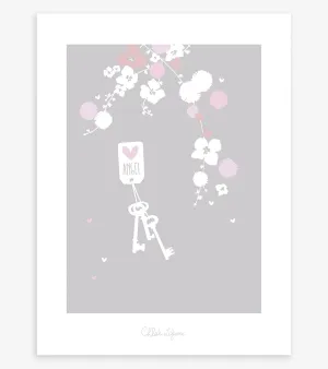Angel - Children's Poster - Flowers (pink And White)