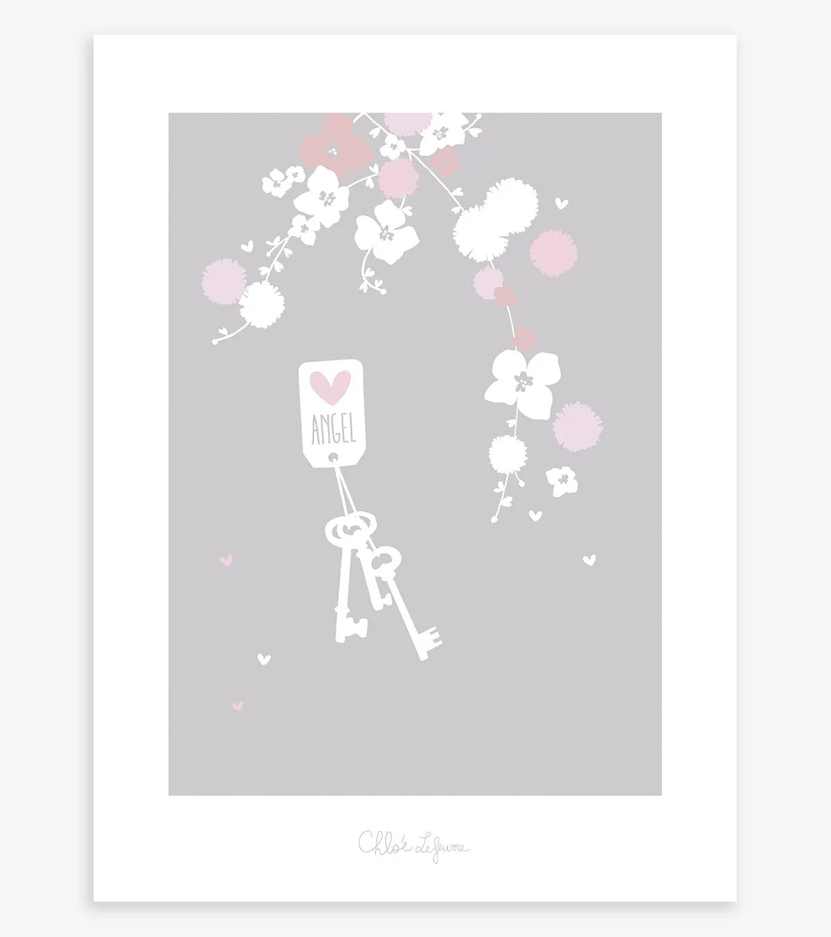 Angel - Children's Poster - Flowers (pink And White)