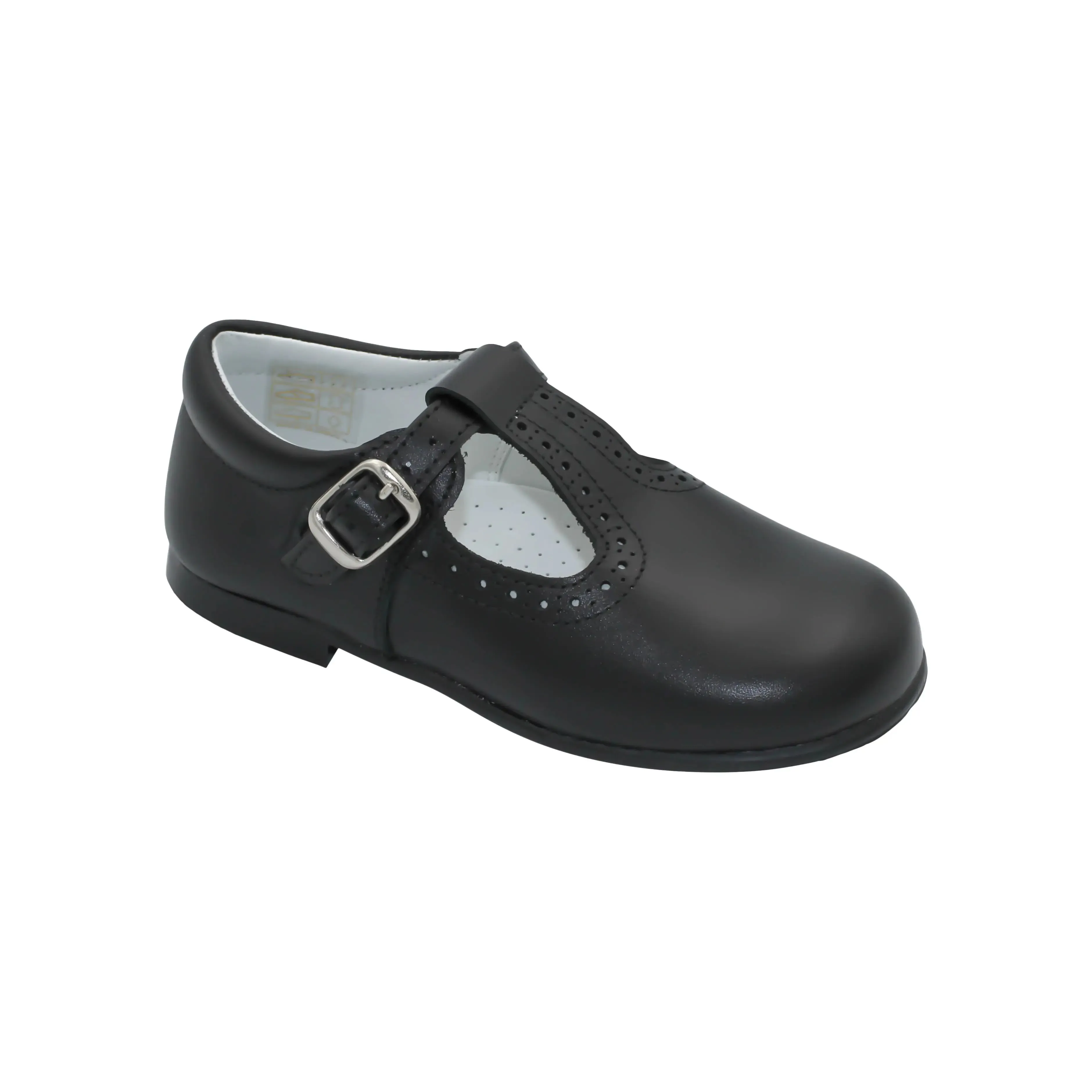 Antonio- Black Leather T-bar Shoes