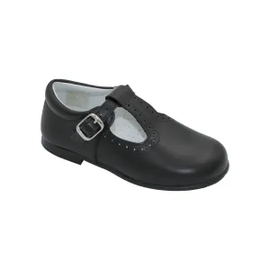 Antonio- Black Leather T-bar Shoes