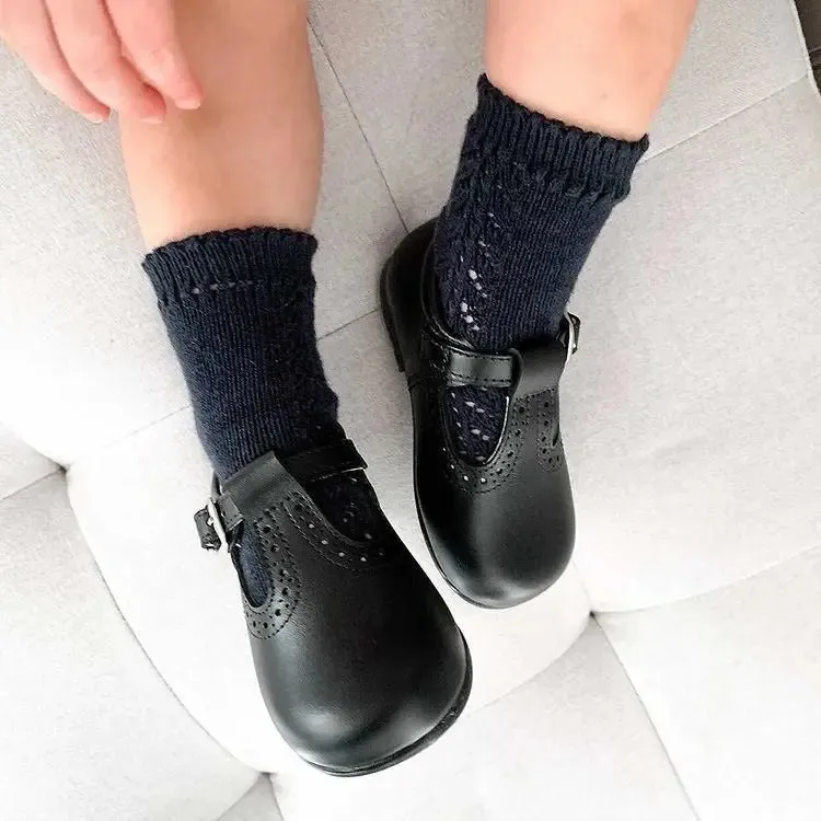 Antonio- Black Leather T-bar Shoes