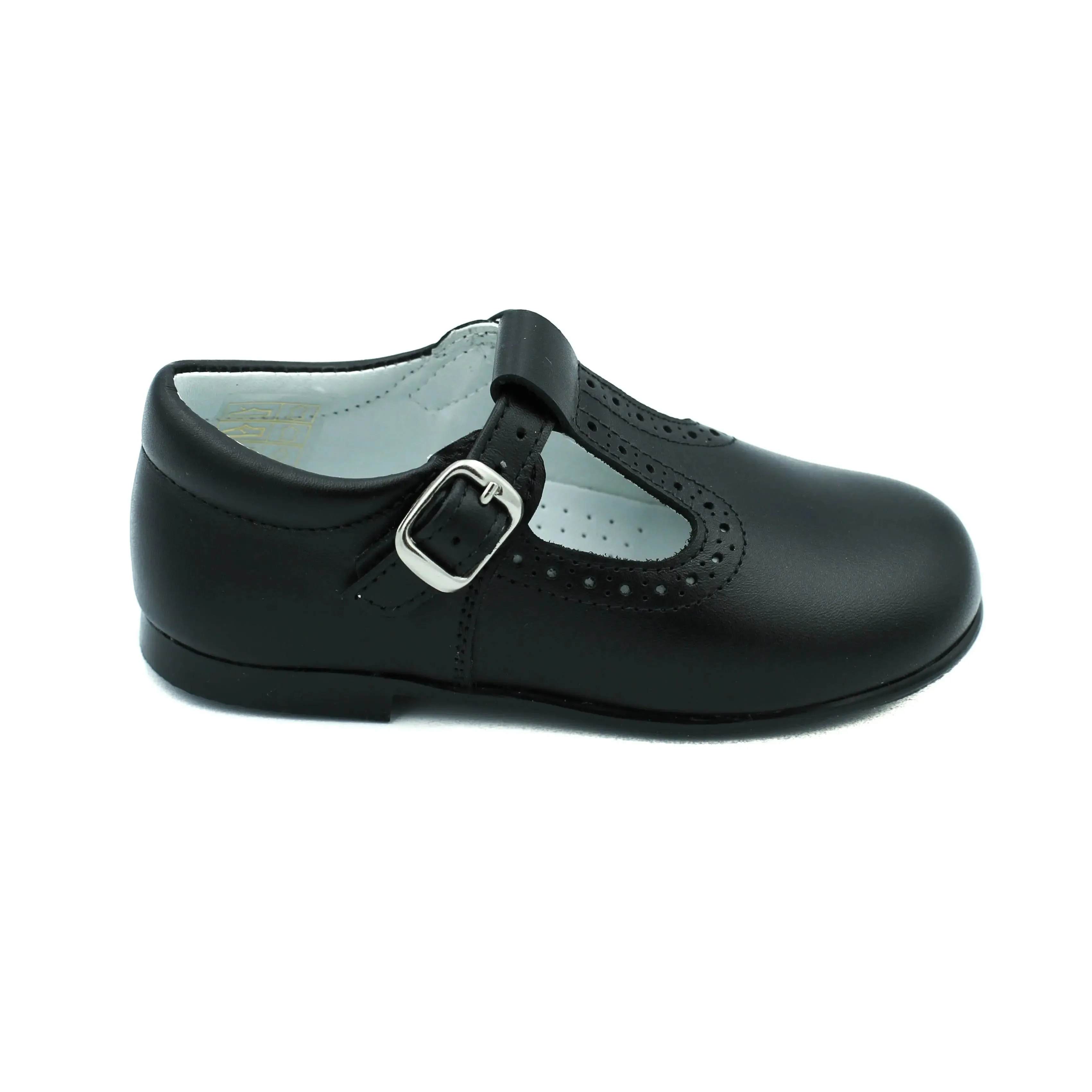 Antonio- Black Leather T-bar Shoes