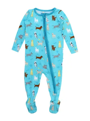 Baby Boys Bamboo Viscose Puppy Playtime Footed Pajama: Blue