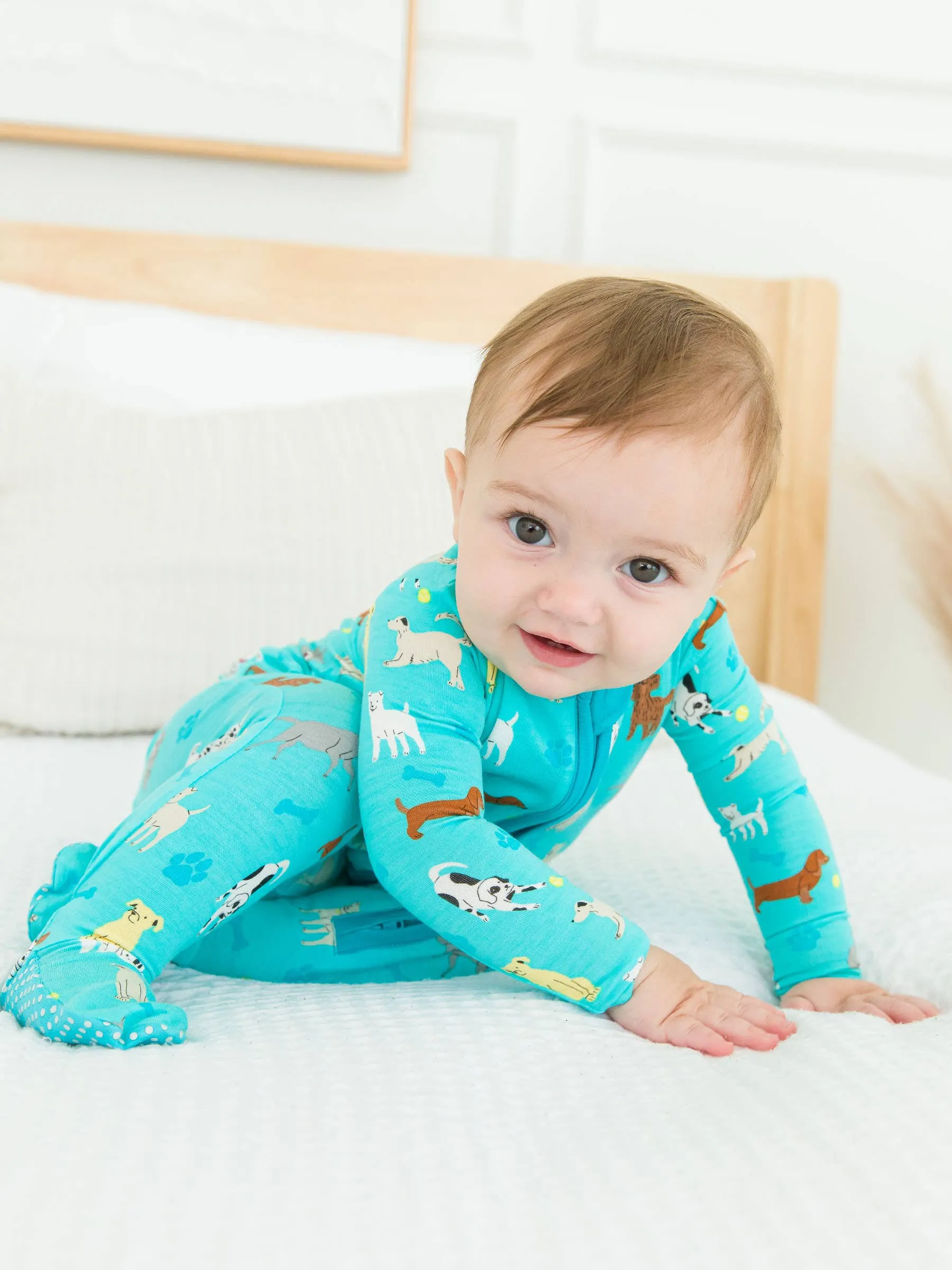 Baby Boys Bamboo Viscose Puppy Playtime Footed Pajama: Blue