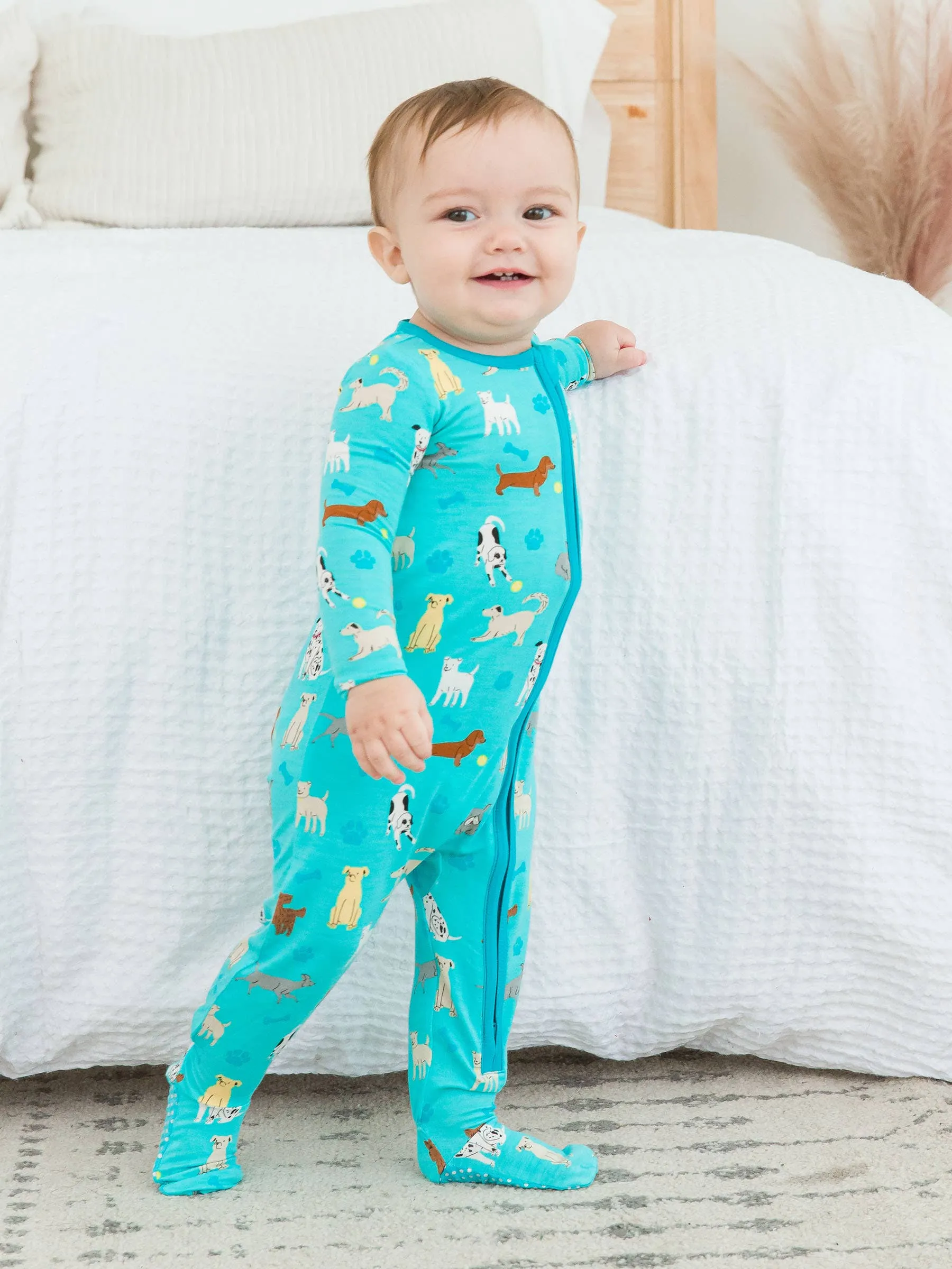Baby Boys Bamboo Viscose Puppy Playtime Footed Pajama: Blue