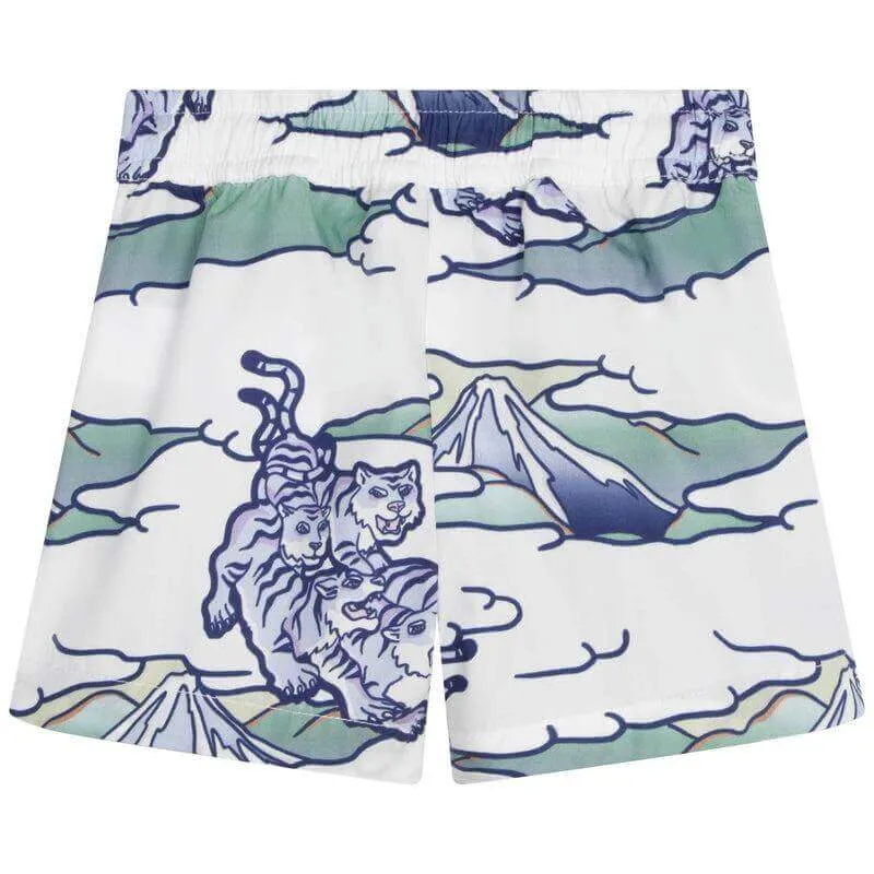 Baby Boys Blue And White Tiger Logo Swim Shorts