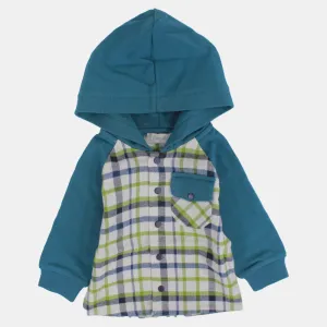 Baby Boys' Checkered Cotton Long-Sleeved Hooded Shirt