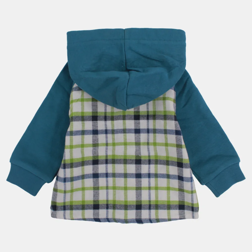 Baby Boys' Checkered Cotton Long-Sleeved Hooded Shirt
