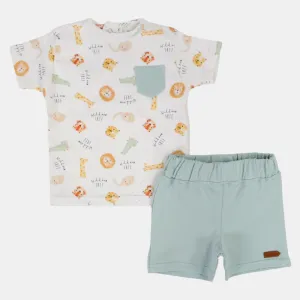 Baby Boys Cotton 2-Piece Outfit Set - Wild Animals' Heads Design