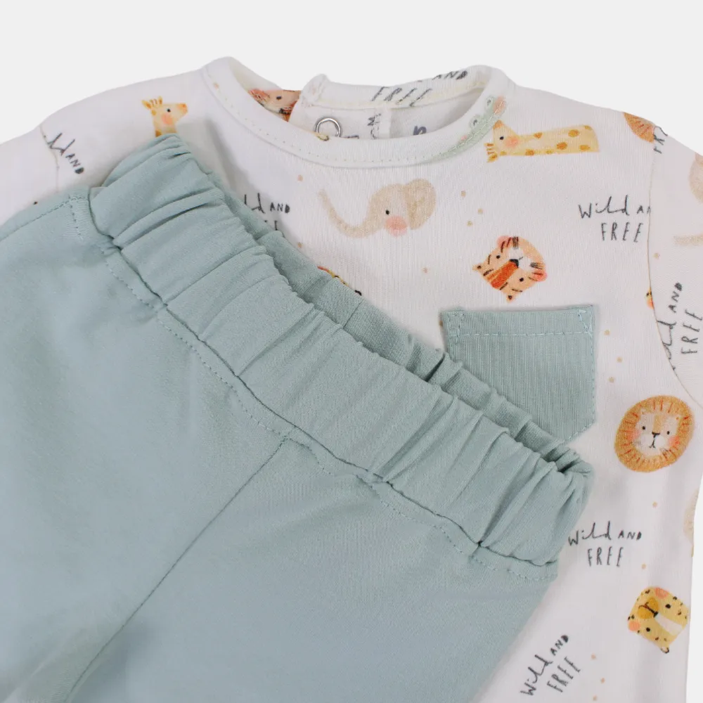 Baby Boys Cotton 2-Piece Outfit Set - Wild Animals' Heads Design