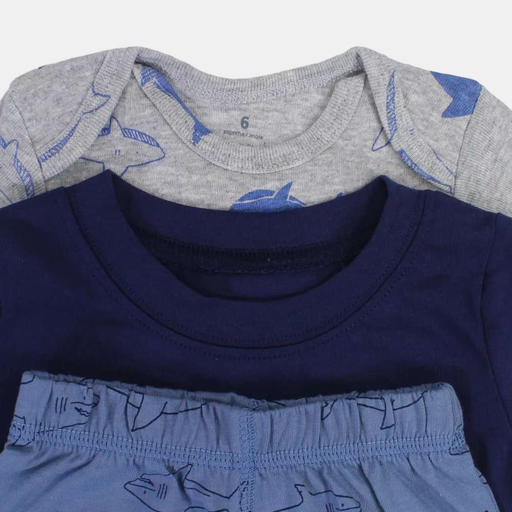 Baby Boys Cotton 3-Piece Outfit Set – Navy with Shark Design