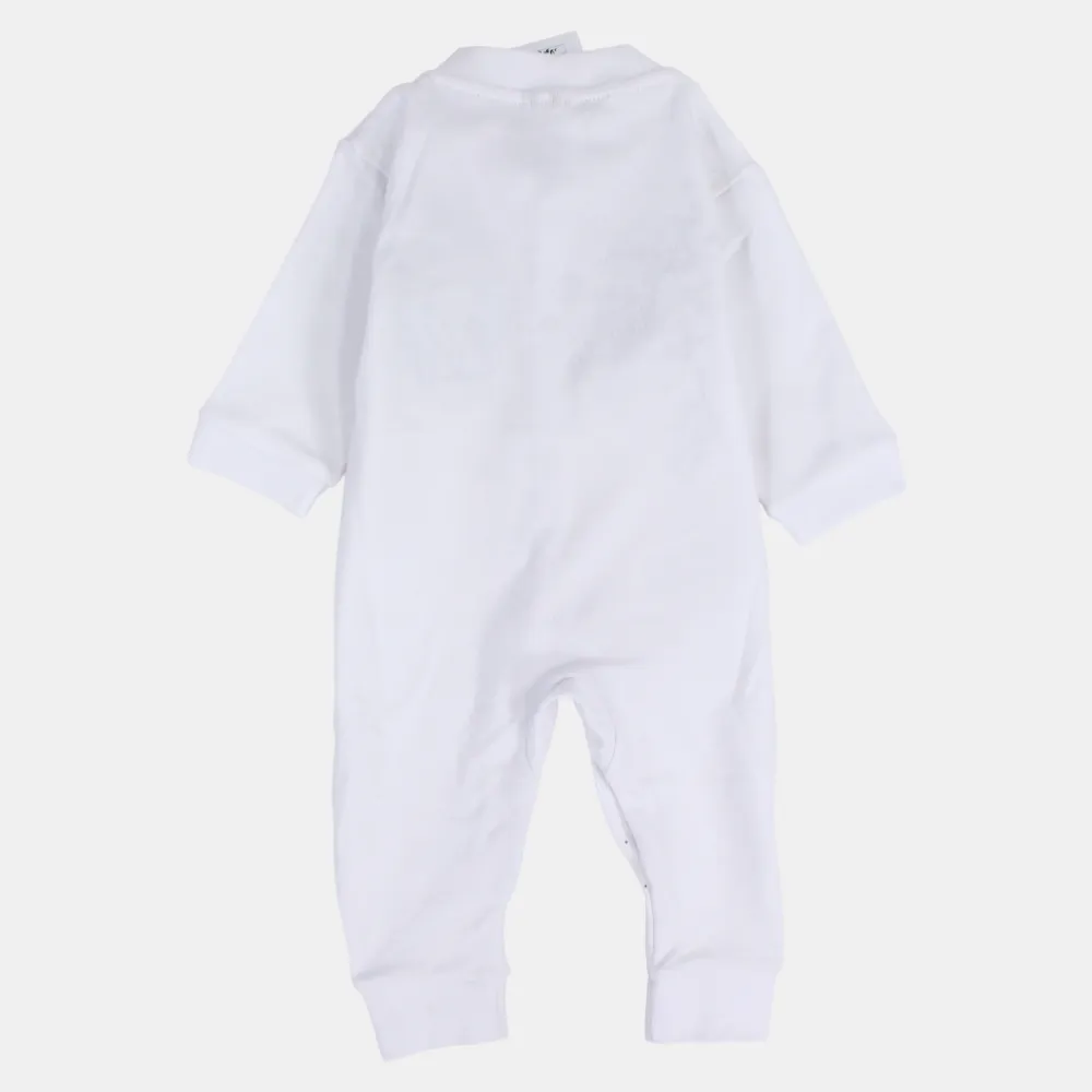 Baby Boys Cotton Footless Onesie – Off-White with Elephant and Star Design
