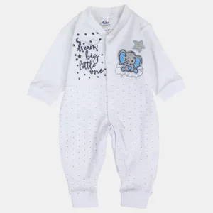 Baby Boys Cotton Footless Onesie – Off-White with Elephant and Star Design
