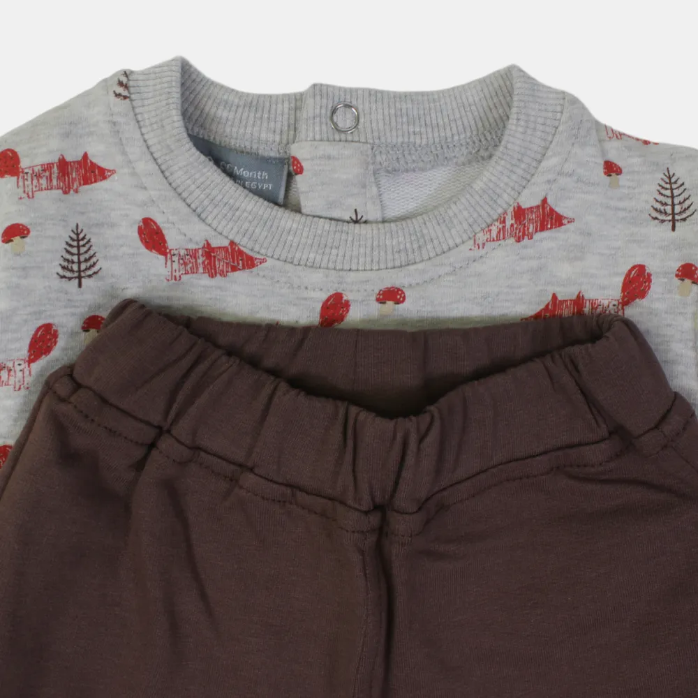 Baby Boys Cotton Outfit Set – Khaki & Gray Charm