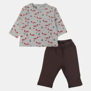 Baby Boys Cotton Outfit Set – Khaki & Gray Charm