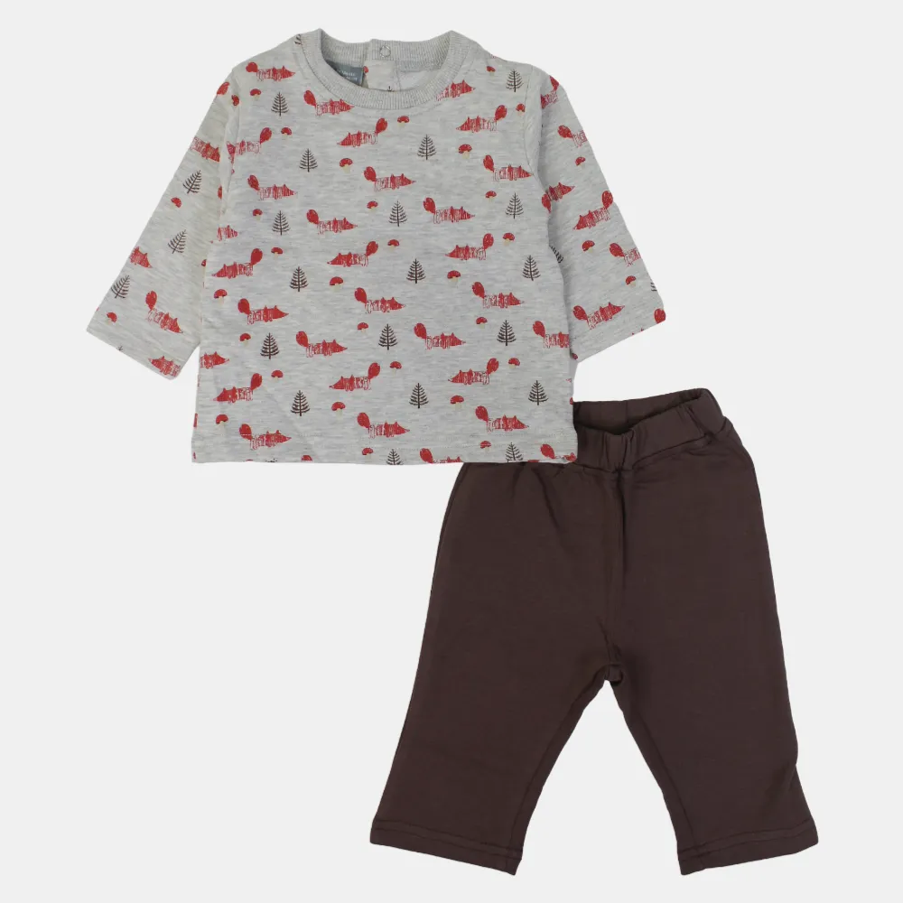 Baby Boys Cotton Outfit Set – Khaki & Gray Charm