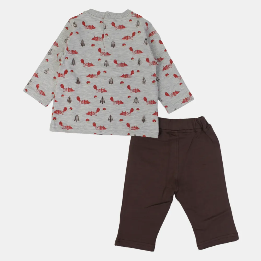 Baby Boys Cotton Outfit Set – Khaki & Gray Charm