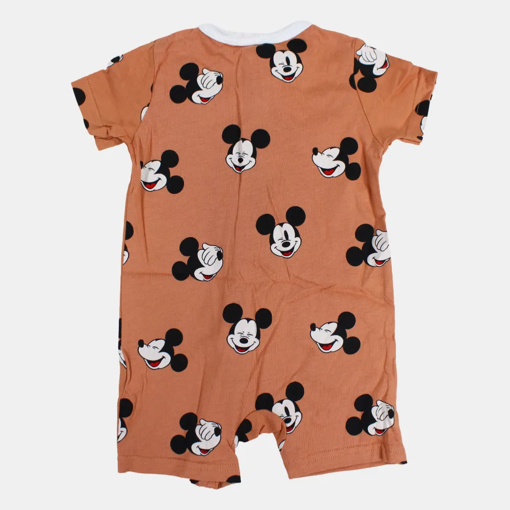 Baby Boys Cotton Romper – Coffee with Mickey Mouse Print