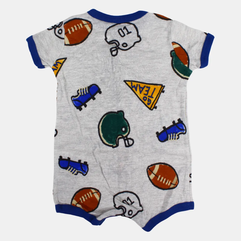 Baby Boys Cotton Romper – Grey with Athletic Print