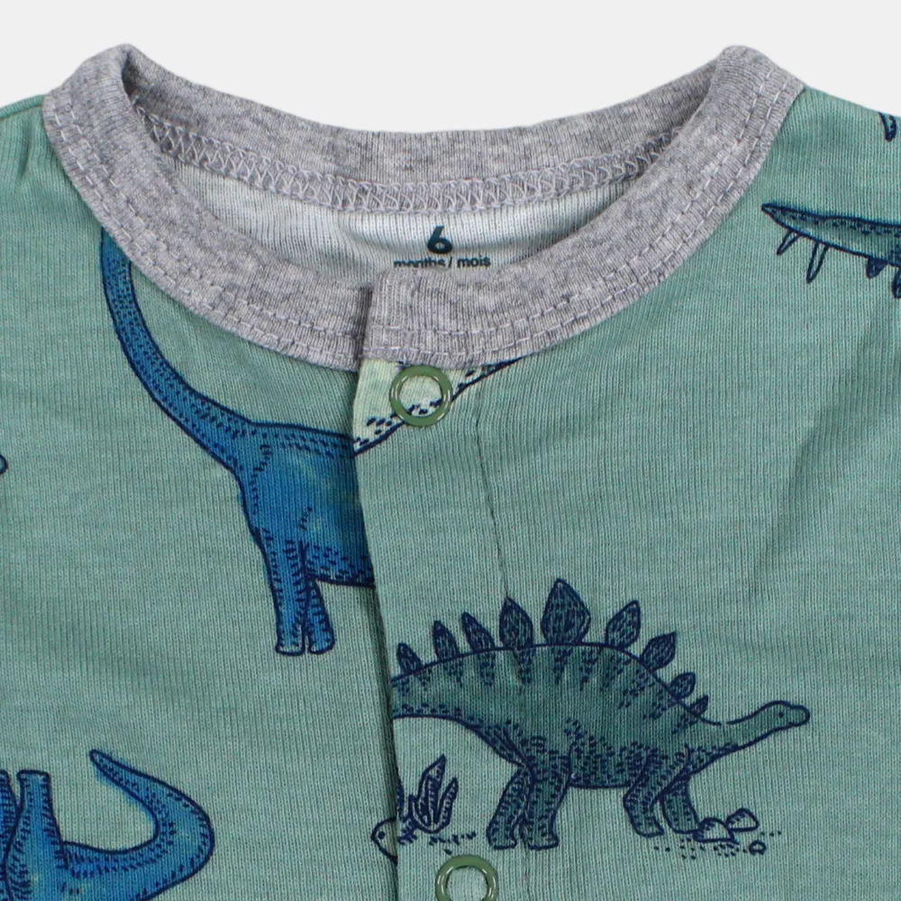 Baby Boys Cotton Romper – Mint with Dinosaurs Design