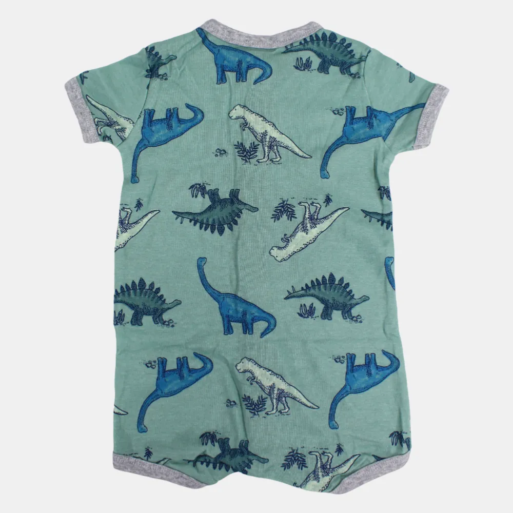 Baby Boys Cotton Romper – Mint with Dinosaurs Design
