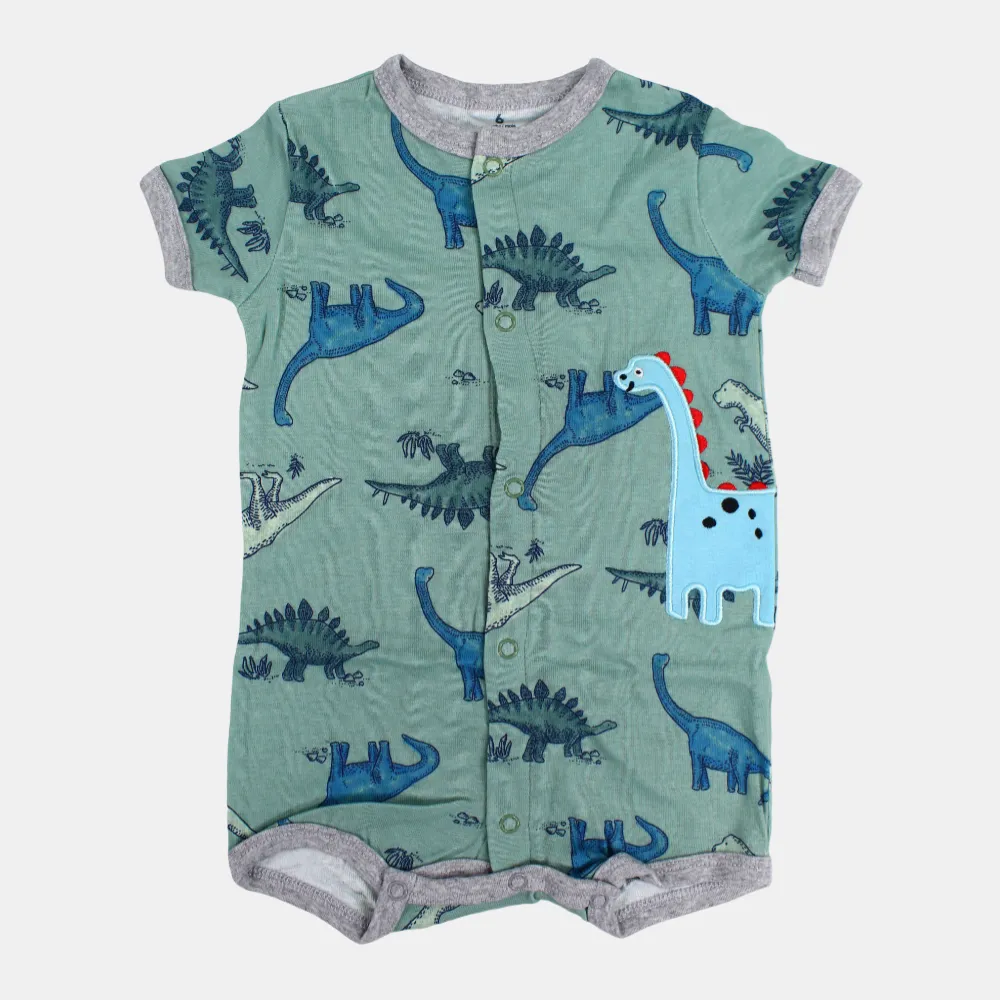 Baby Boys Cotton Romper – Mint with Dinosaurs Design