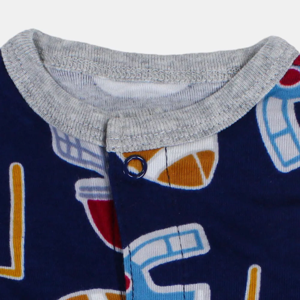 Baby Boys Cotton Romper – Navy with American Football Print