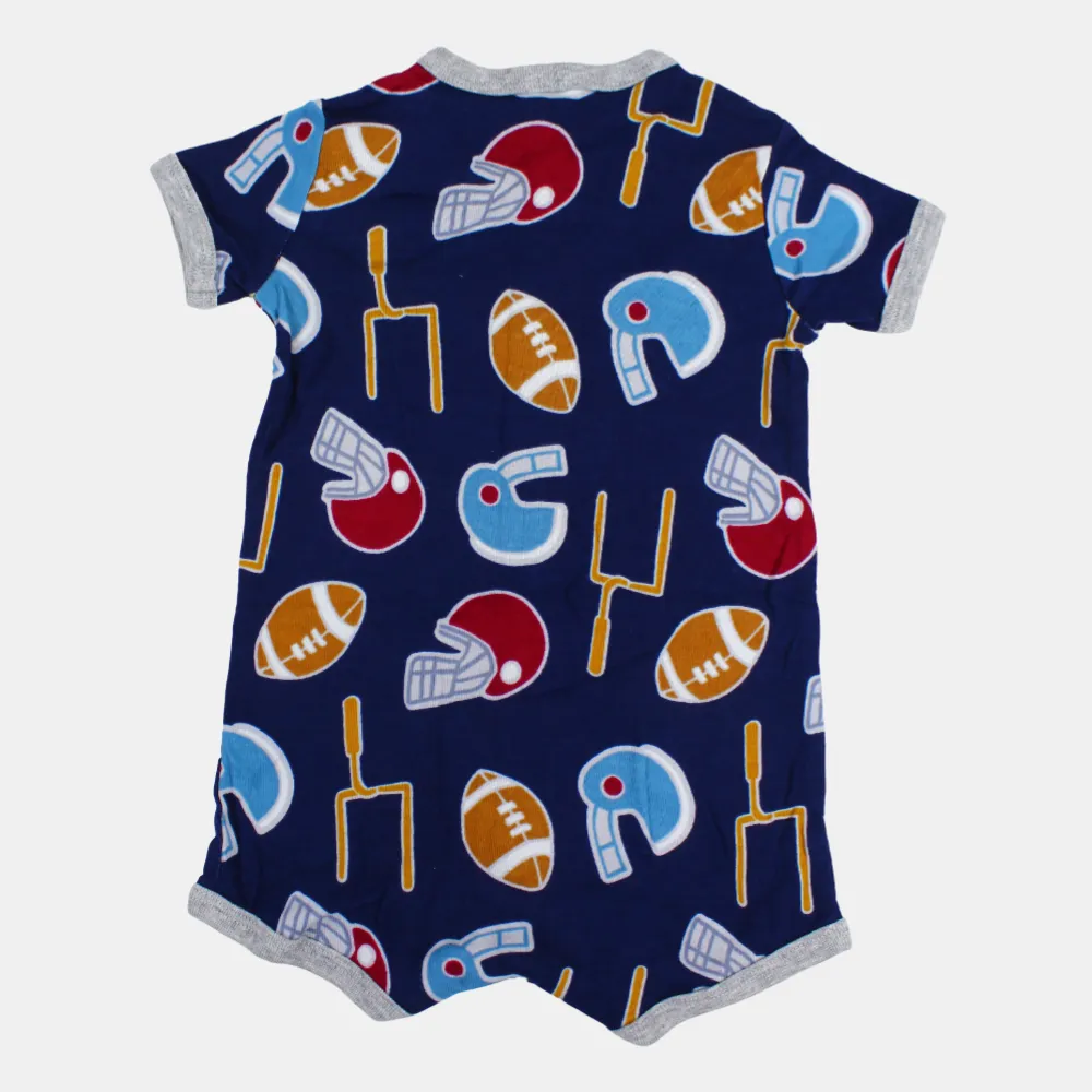 Baby Boys Cotton Romper – Navy with American Football Print