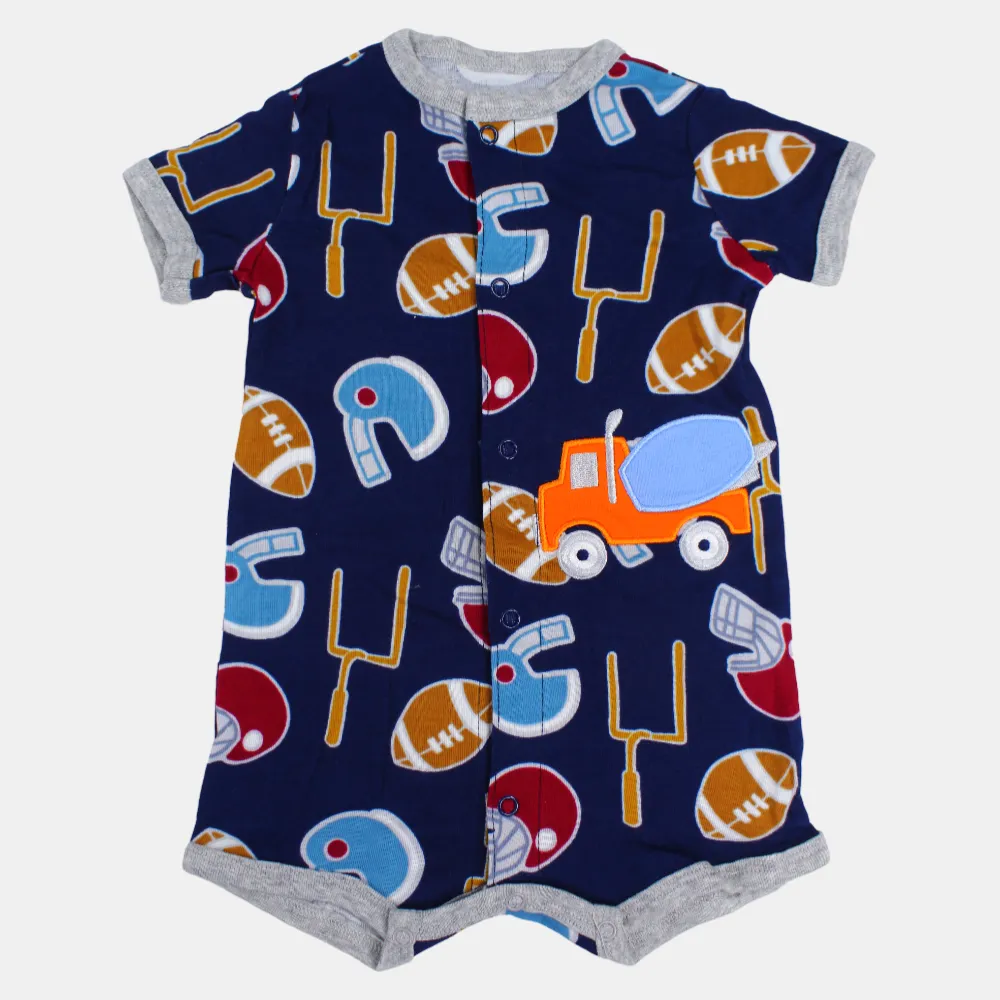 Baby Boys Cotton Romper – Navy with American Football Print