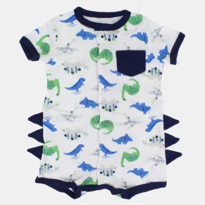 Baby Boys Cotton Romper – Off White with Dinosaur Print