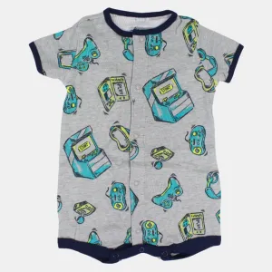 Baby Boys Cotton Romper – White with Video Games Print