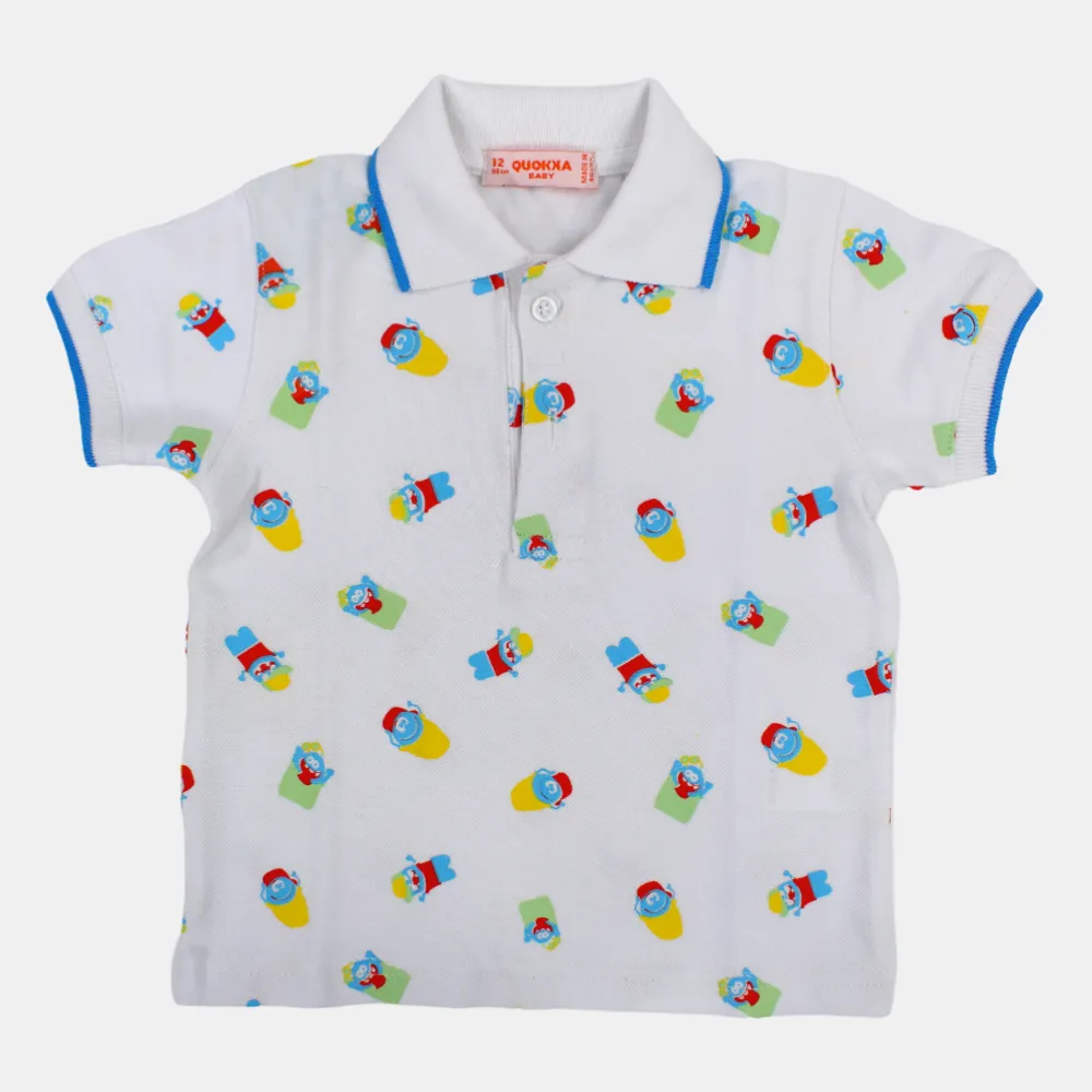 Baby Boys Cotton Short-Sleeved Polo Shirt with a Fun Design