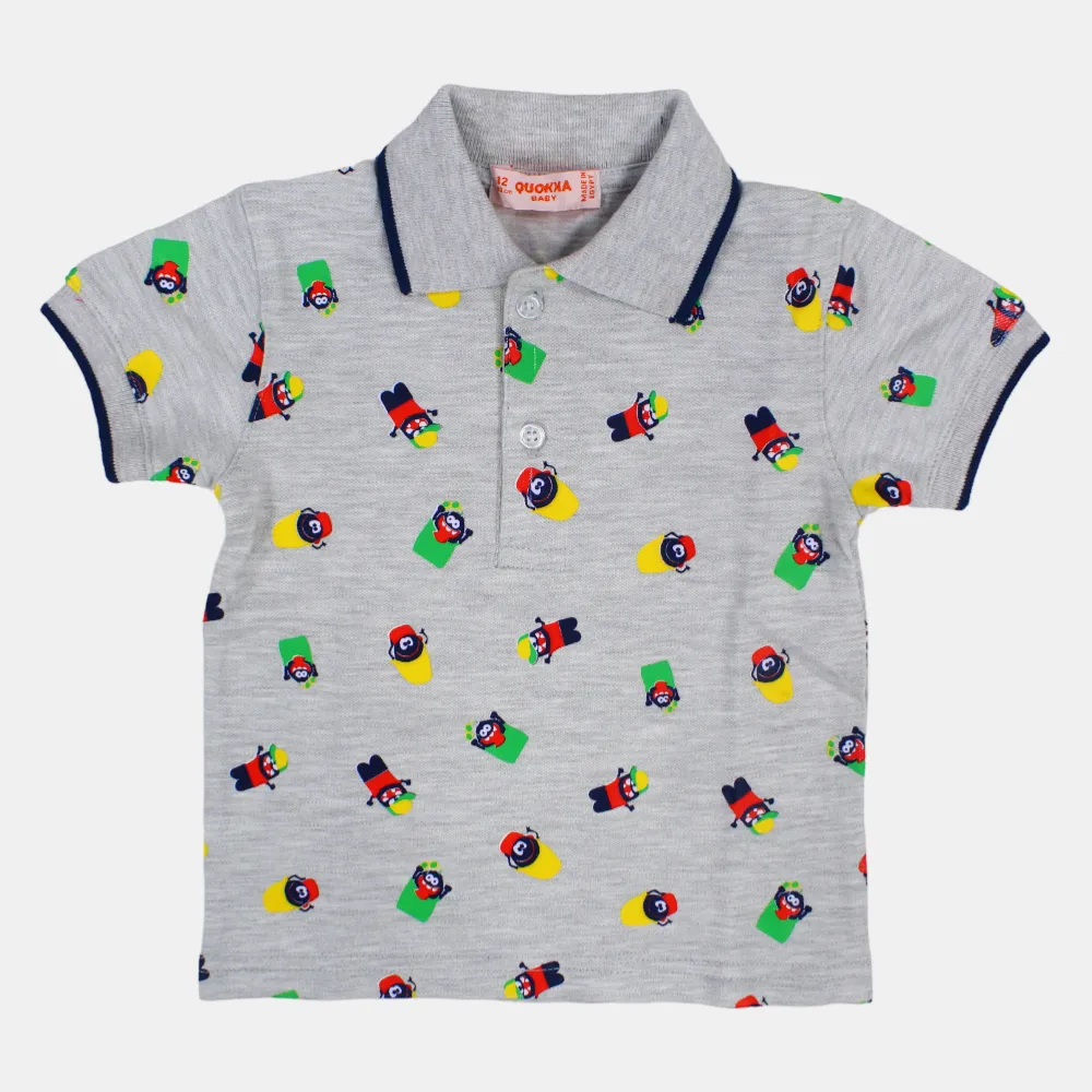 Baby Boys Cotton Short-Sleeved Polo Shirt with a Fun Design