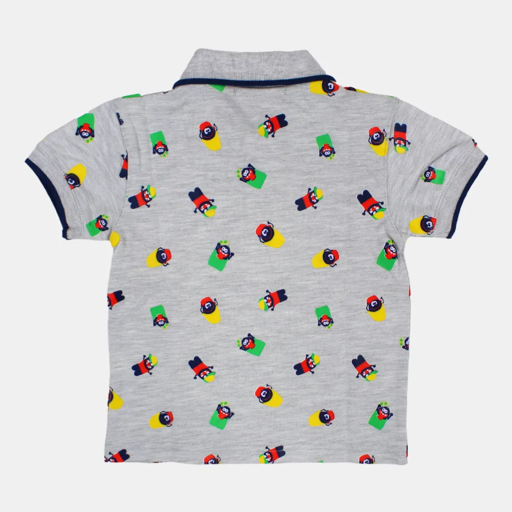 Baby Boys Cotton Short-Sleeved Polo Shirt with a Fun Design