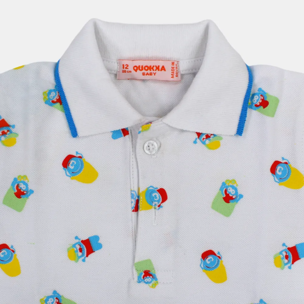 Baby Boys Cotton Short-Sleeved Polo Shirt with a Fun Design