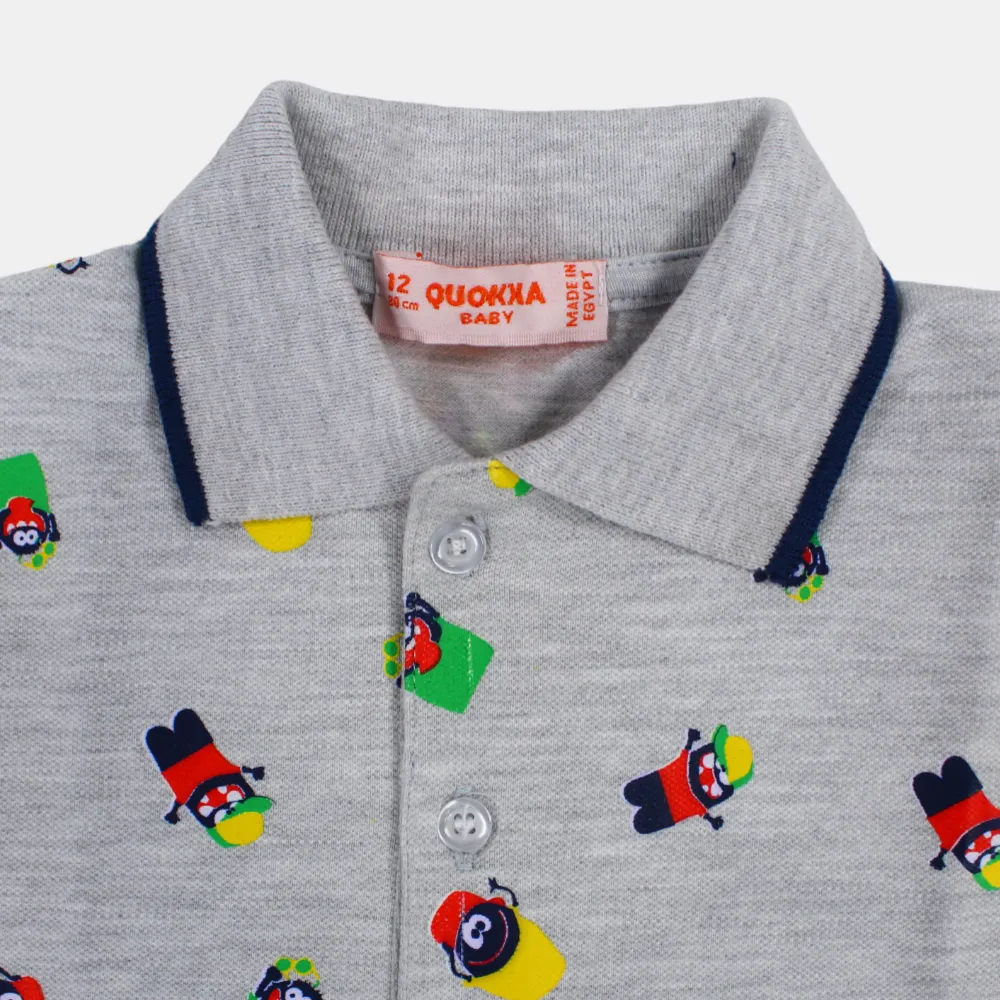 Baby Boys Cotton Short-Sleeved Polo Shirt with a Fun Design