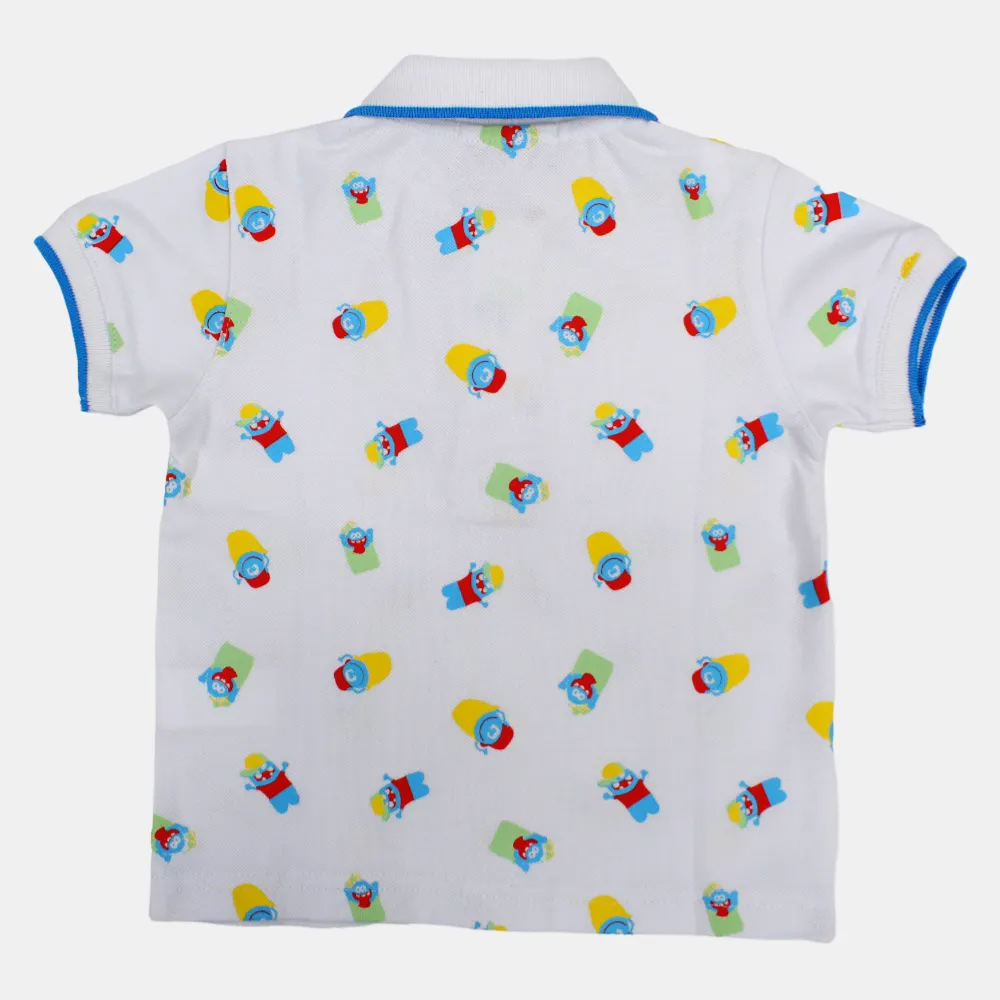 Baby Boys Cotton Short-Sleeved Polo Shirt with a Fun Design