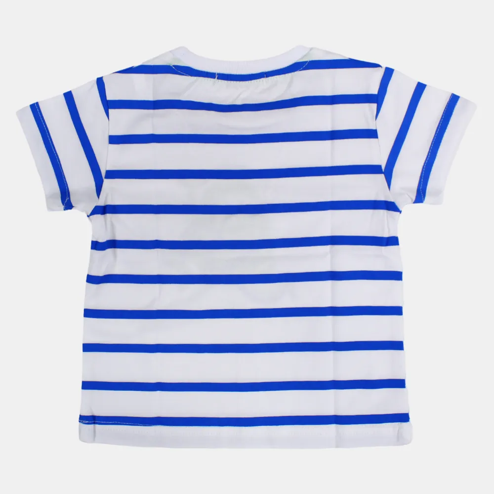 Baby Boys Cotton Striped Short-Sleeved T-Shirt with a Fun Design