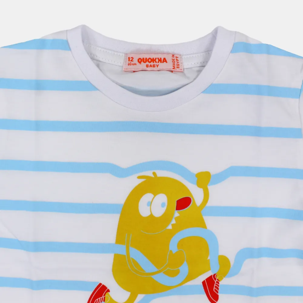 Baby Boys Cotton Striped Short-Sleeved T-Shirt with a Fun Design