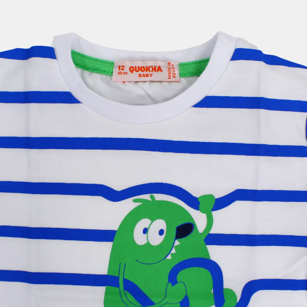 Baby Boys Cotton Striped Short-Sleeved T-Shirt with a Fun Design