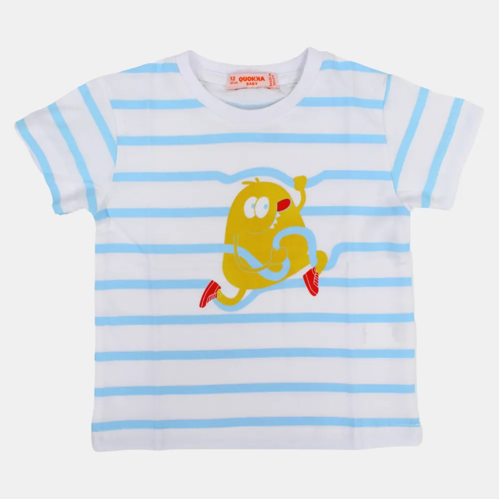 Baby Boys Cotton Striped Short-Sleeved T-Shirt with a Fun Design