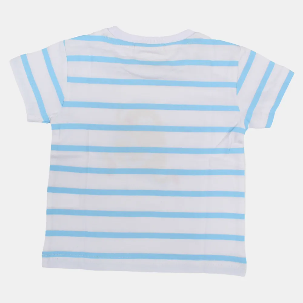 Baby Boys Cotton Striped Short-Sleeved T-Shirt with a Fun Design