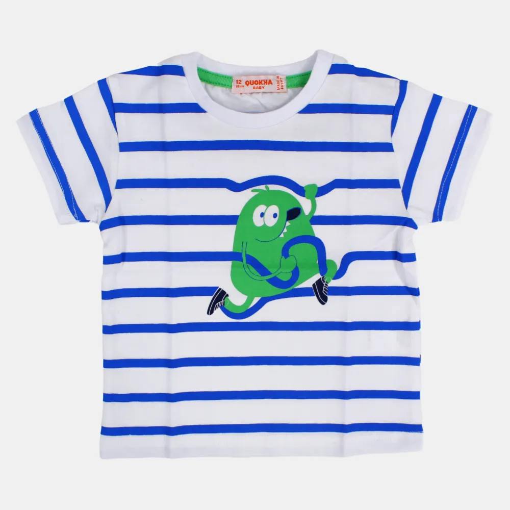 Baby Boys Cotton Striped Short-Sleeved T-Shirt with a Fun Design