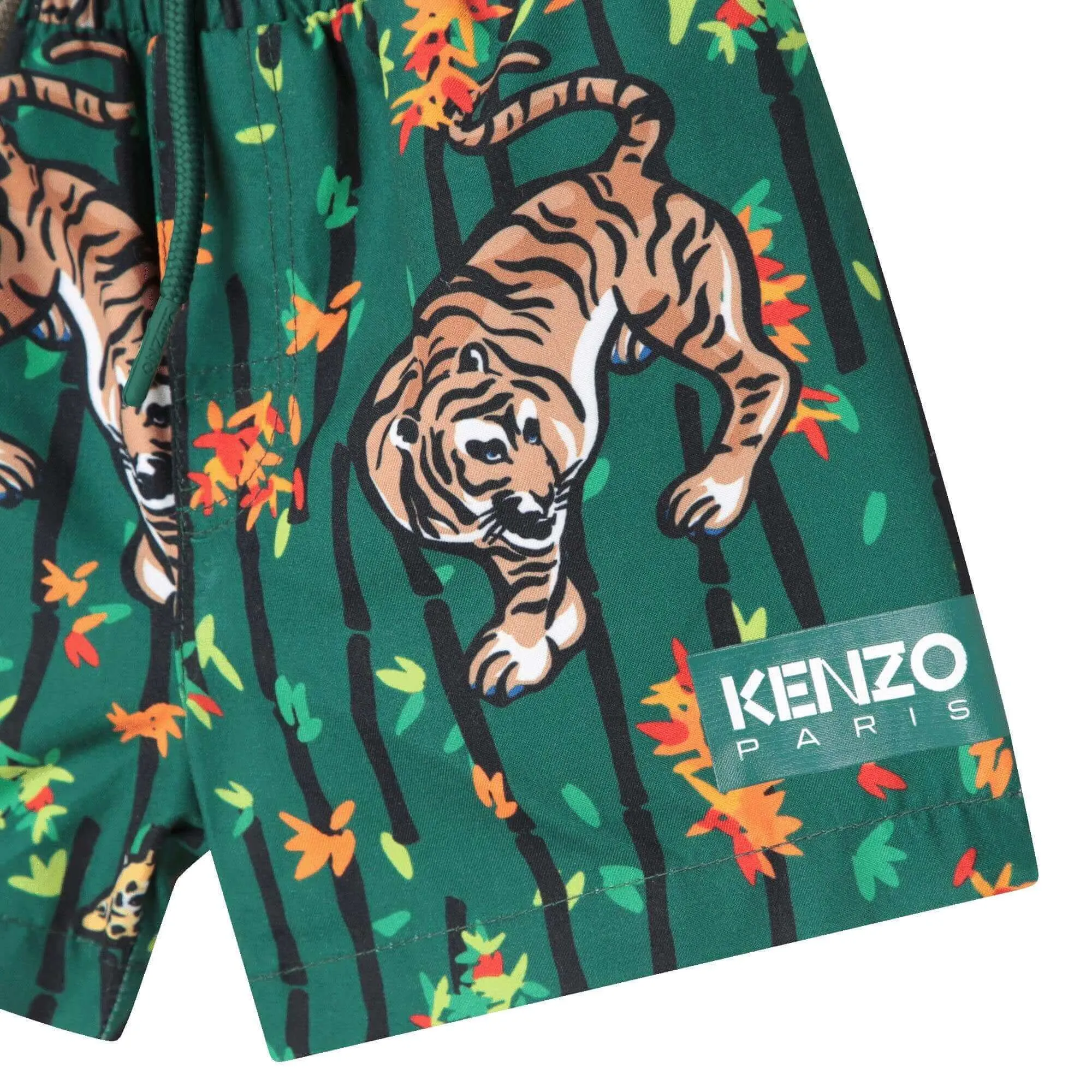 Baby Boys Green Bamboo Tiger Swim Shorts