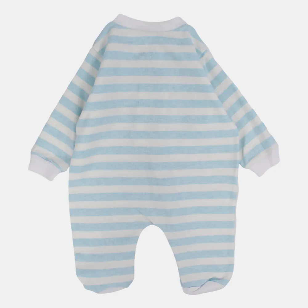 Baby Boys Long-Sleeved Baby Footie – Light Blue & White Elephant Print