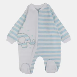 Baby Boys Long-Sleeved Baby Footie – Light Blue & White Elephant Print